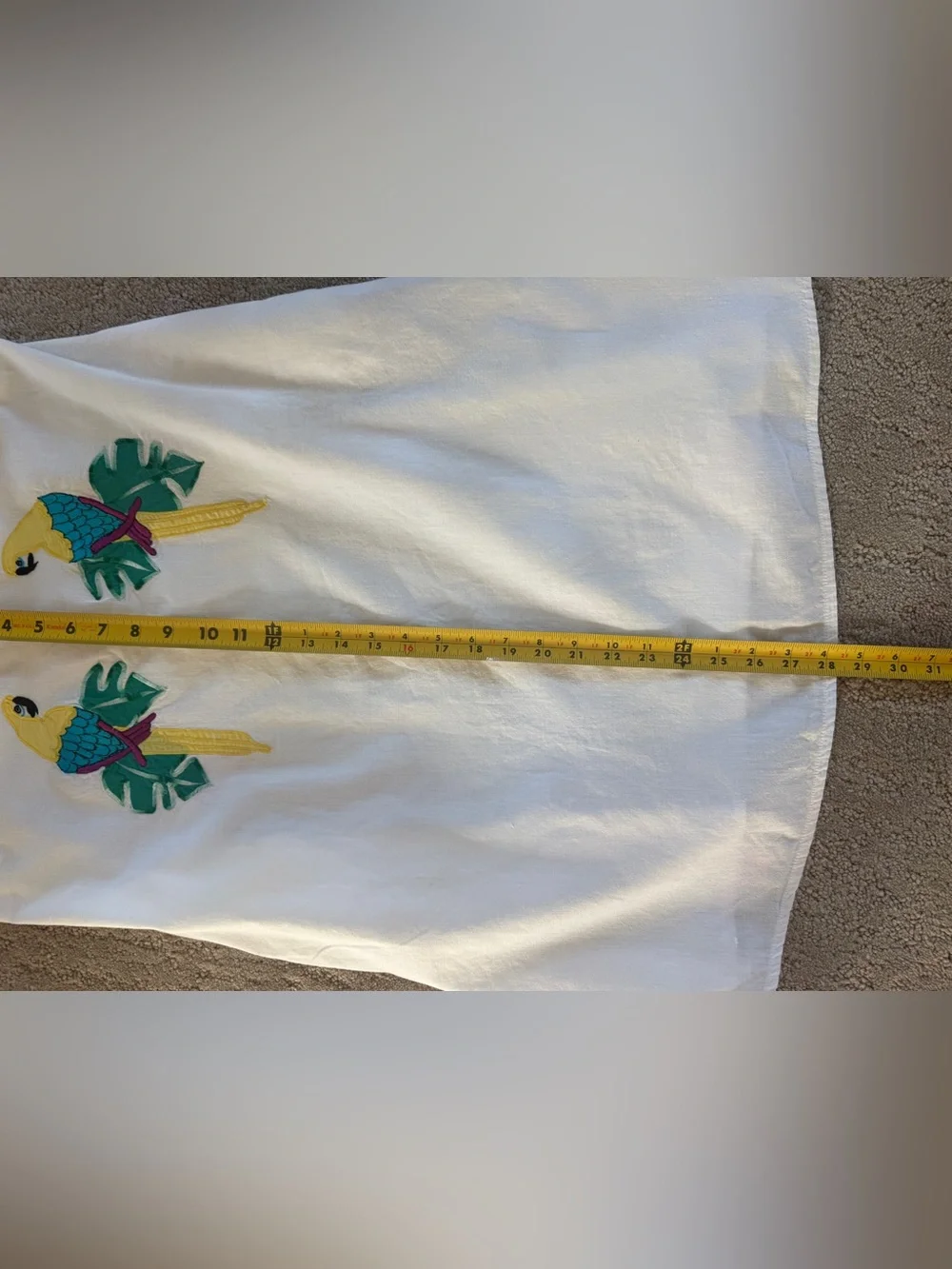Girls 14 White Cotton Parrot Applique Tie Shoulder Sundress